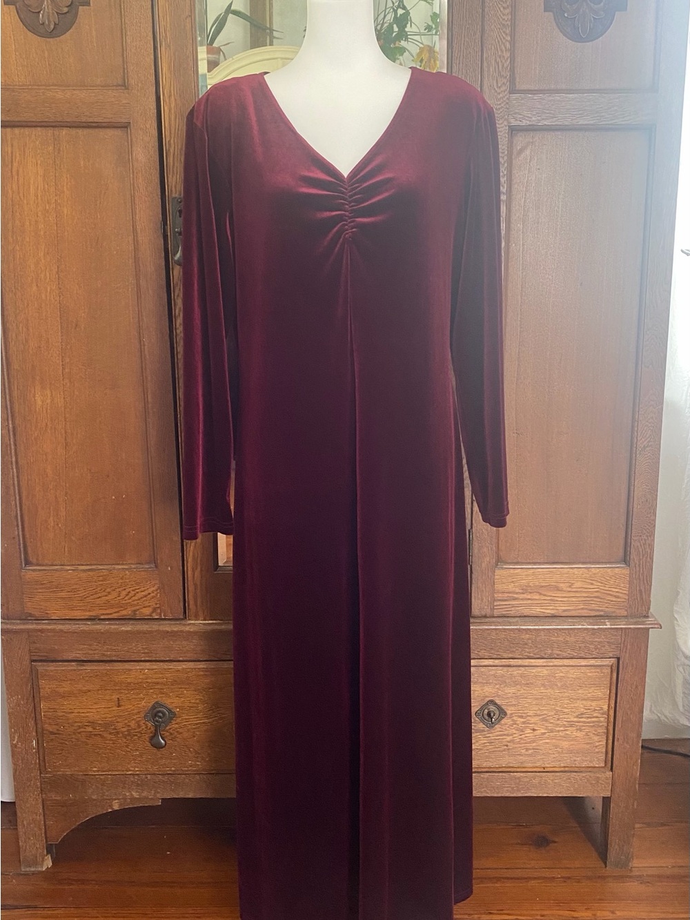 Vintage Coldwater Creek Burgundy Velvet Maxi Dress L Dark Romantic 90s - Picture 2 of 10